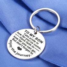 Load image into Gallery viewer, Birthday Gifts for Son Christmas Gifts for Kids Graduation Gifts for College Boys Inspirational Keychain Teenagers Sweet 16 Present Coming of Age Gifts for Adult Son Gifts from Mom Dad Back to School
