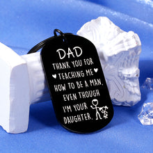 Load image into Gallery viewer, Fathers Day Present for Dad Gifts from Daughter Girls Keychain Dad Birthday Gift for Daddy Gag Gifts Funny Papa Gifts for Men Him Father of The Bride Gifts for Padre Papa Father in Law Black Dog Tag
