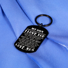 Load image into Gallery viewer, Boys Christmas Gifts Keychain Back to School Gifts for Son from Mom Inspirational Gifts for Teen Boys Men Birthday Coming of Age Mother to Son Gifts for Wedding Gifts for Step Son in Law Black
