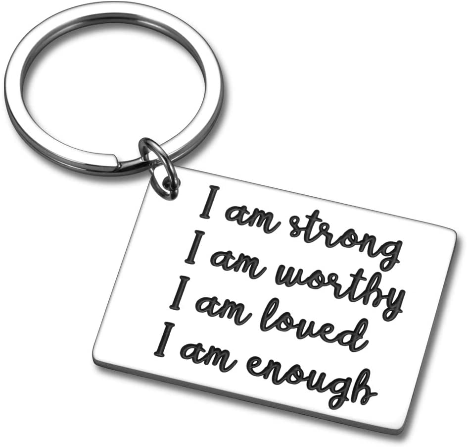 Inspirational Christmas Keychain Faith Gifts for Women Men Teens Boy Girls from Dad Mom Best Friend BFF Motivational Keyring for Birthday Valentines Day Graduation Depression Gift I am Strong Enough
