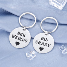 Load image into Gallery viewer, Couple Gift Keychain for Him His Crazy Her Weirdo Boyfriend Girlfriend King Queen Best Funny Key-to-heart 2pcs Set from Husband Wife Fiance Fiancee Teen Anniversary Christmas Cute Valentine&#39;s Day
