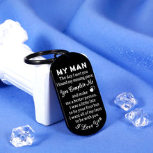 Load image into Gallery viewer, My Man Gifts for Him Keychain for Boyfriend Valentines Day Gifts for Him Mens Anniversary Present from Wife to Husband Birthday Gifts for Fiance Gifts from Fiancee Girlfriend Bride Groom Wedding Gift
