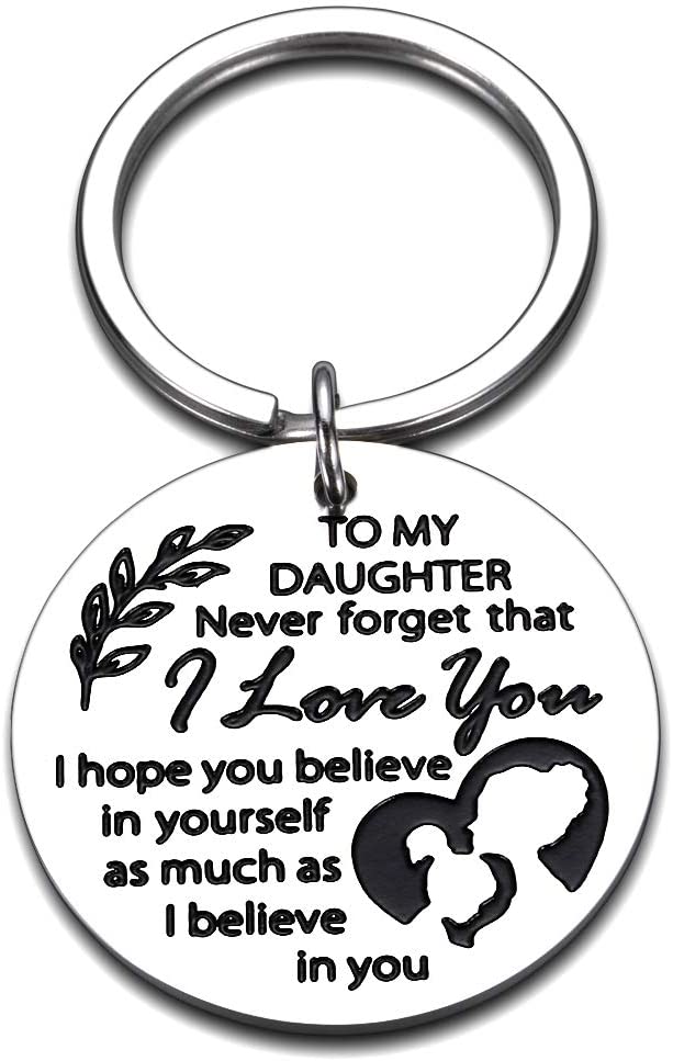 Daughter Keychain Christmas Gift from Mom Grandma Valentines Gifts to Girls Daughters in Law Birthday Graduation Wedding Mothers Day Step Mother Encouragement Present for Women Teen I Love You