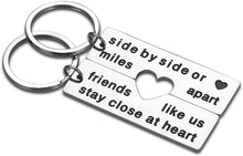 Load image into Gallery viewer, Best Friend Christmas Gifts Keychain Set of 2 for Long Distance BFF Bestie Birthday Graduation Going Moving Away Friendship Stocking Stuffer Back to School for Close Friends Leaving Matching Heart
