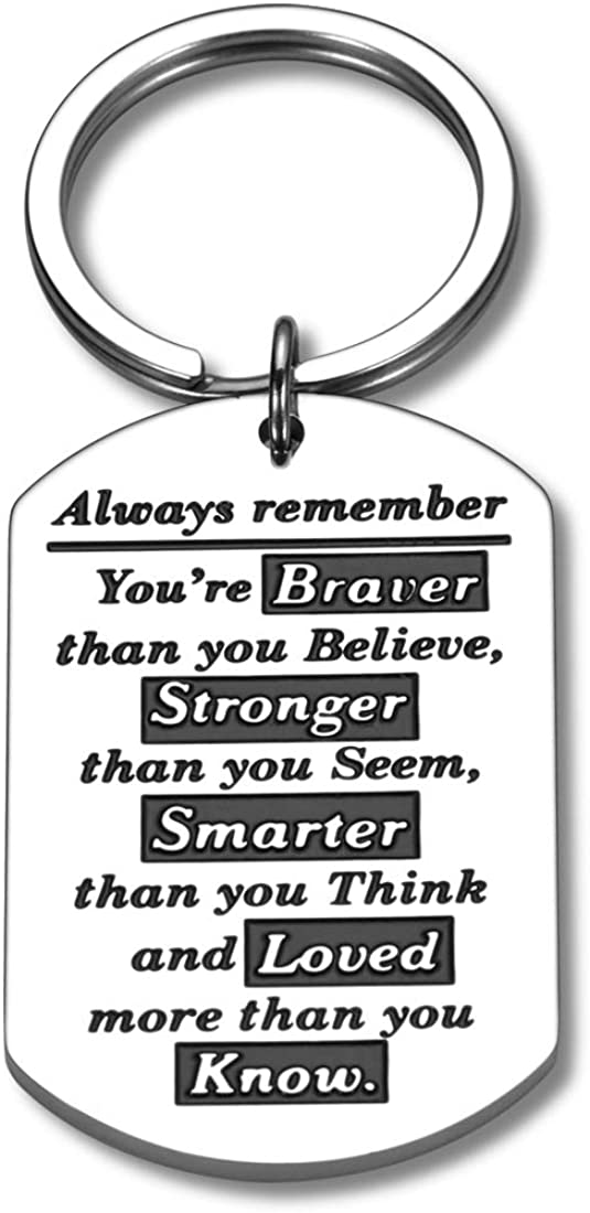 Inspirational Keychain Keyring Gift for Students Teens Best Friends Girls Women Always Remember You are Braver Stronger Smarter Than You Think Graduation Birthday Thanksgiving Christmas Jewelry