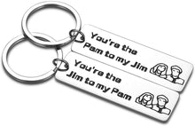 Load image into Gallery viewer, 2pcs Funny The Office Gifts Couples Keychain His Pam Her Jim for Husband Boyfriend from Wife Girlfriend Valentines Day Anniversary Thanksgiving Engagement TV Show Merchandise Present
