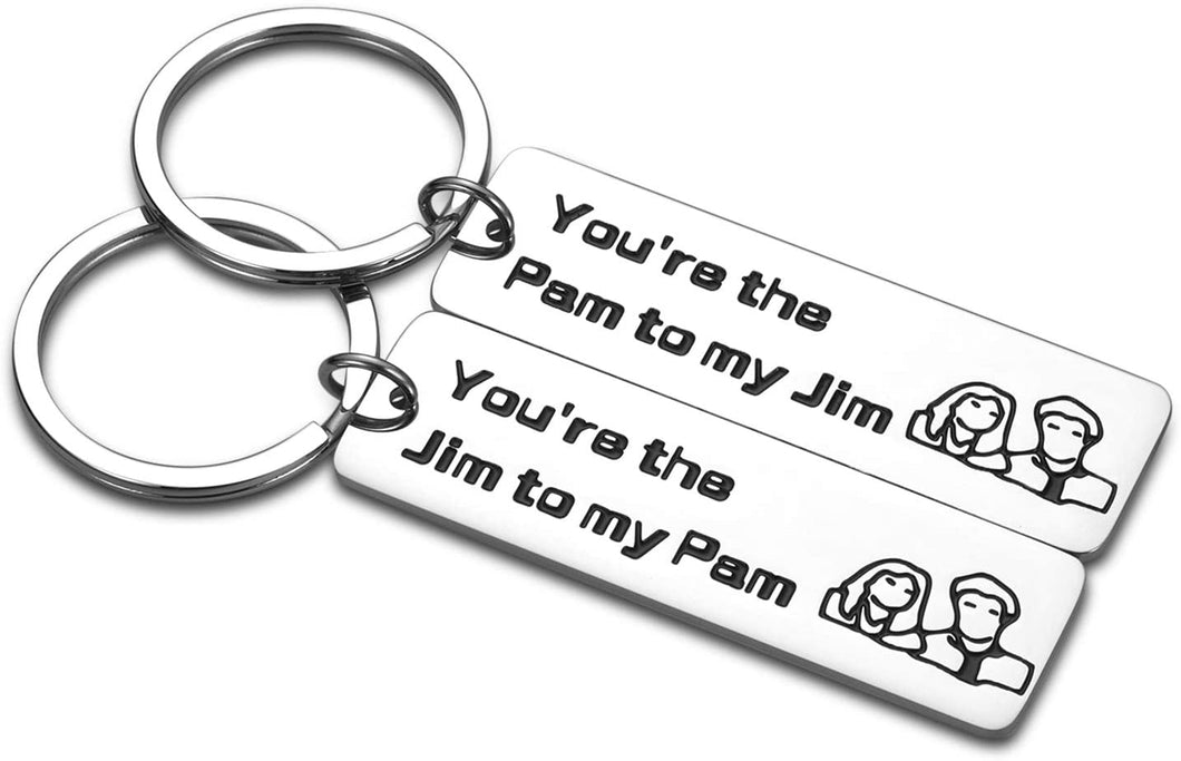 2pcs Funny The Office Gifts Couples Keychain His Pam Her Jim for Husband Boyfriend from Wife Girlfriend Valentines Day Anniversary Thanksgiving Engagement TV Show Merchandise Present