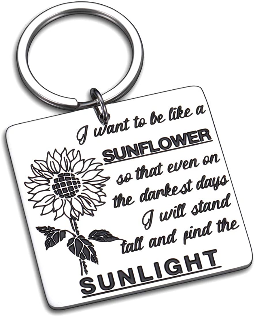 Inspirational Sunflower Keychain Spiritual Floral Gift for Women Birthday Teenage Girls Friendship Sister Graduation Best Friend on Christmas Valentines Day Anniversary Sunshine Car Accessories