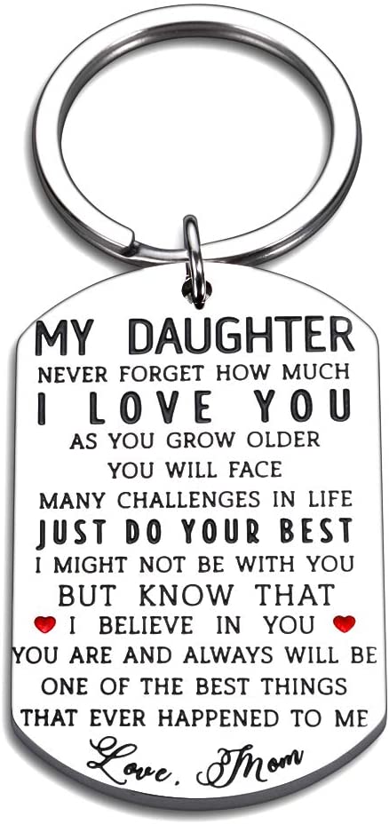 to My Daughter Birthday Keychain Inspirational Christmas Valentines Gifts for Teen Girl Graduation Women Wedding from Step Mom Mother in Law Never Forget How Much I Love You I Believe in You