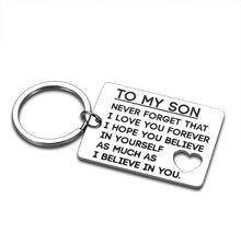 Load image into Gallery viewer, Son Keychain Valentines Gift from Mom Dad Birthday Gifts to Teen Boys Graduation Son in Law Wedding from Step Father Mothers Day Encouragement Christmas Present for Him Men Teenage Kid I Love You
