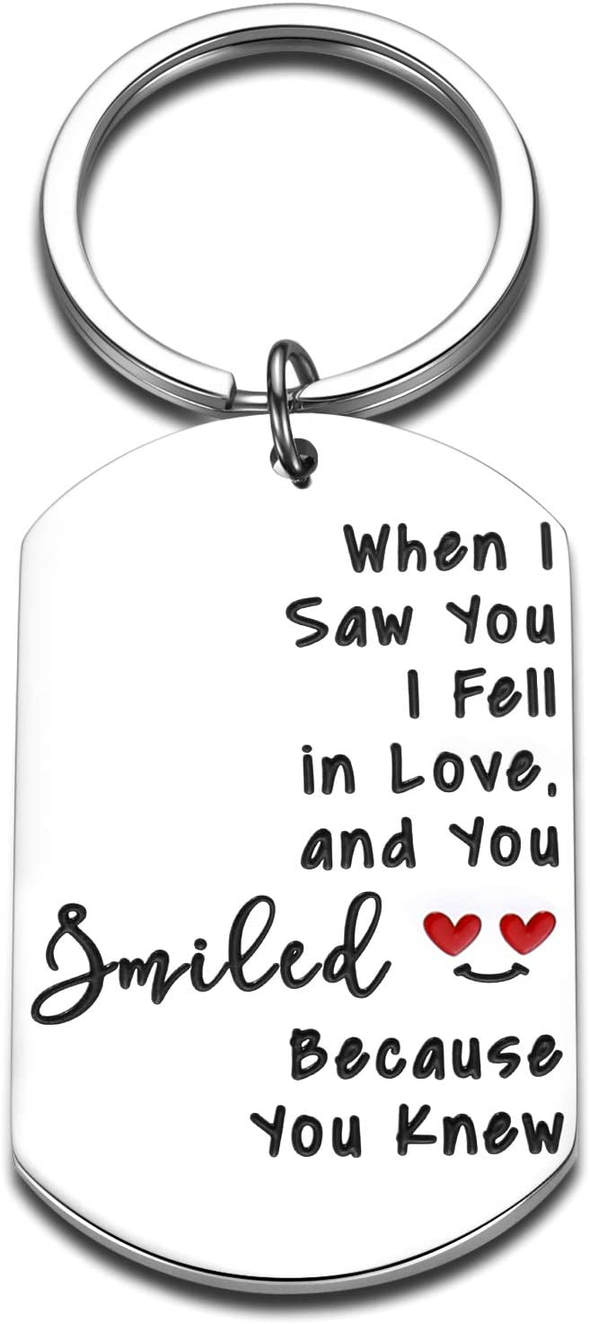 Romantic Boyfriend Girlfriend Anniversary Keychain Christmas Gift for Him Her Birthday Women Men Valentines Day Husband Wife Wedding When I Saw You I Fell in Love Shakespeare Quote