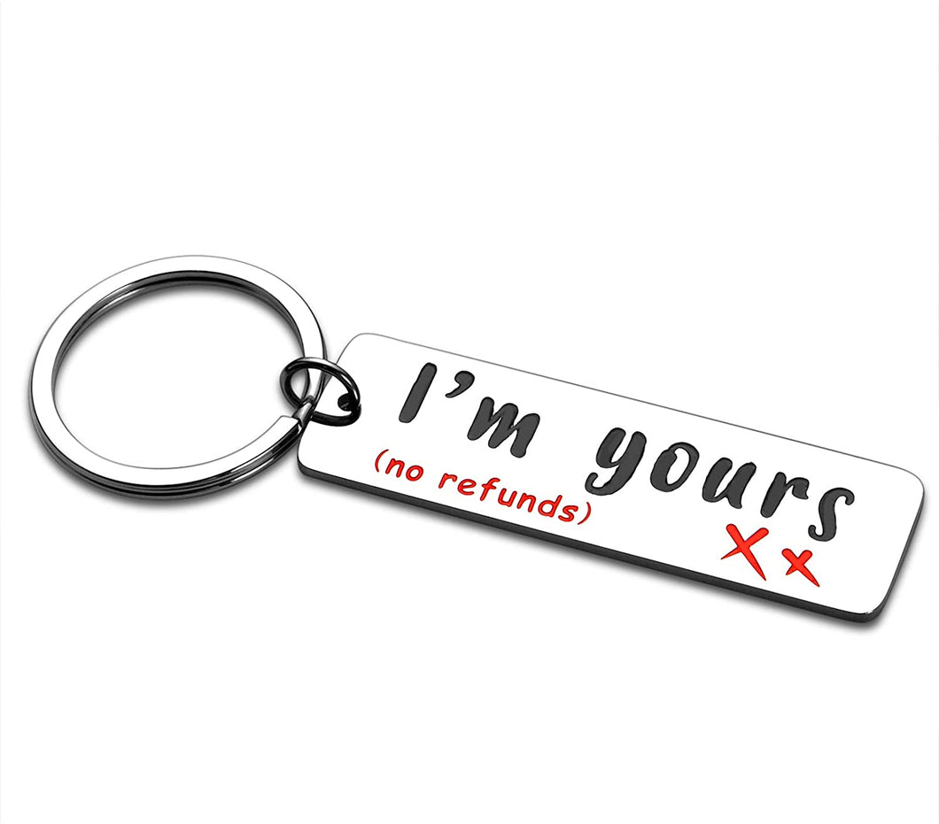 Funny Anniversary Gifts Keychain for Boyfriend Girlfriend Groom Bride Couple Christmas Engaged Gift for Him Her Fiance Fiancee I’m Yours Keychains for Husband Wife Valentines Day Wedding Birthday