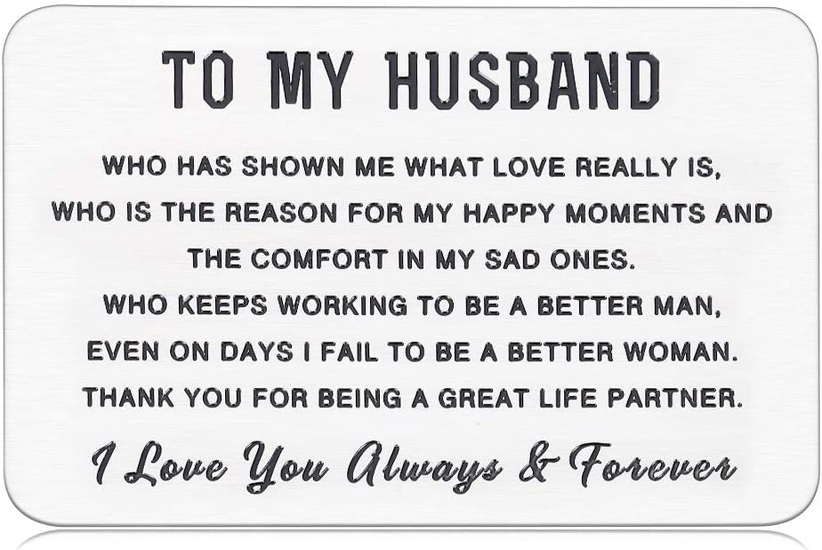 Husband Hubby Christmas Wedding Anniversary Giftss Engraved Wallet Insert Card for Him from Her Boyfriend Fiancee Birthday Engagement Wedding Valentines Day Mini Love Note Present for Men