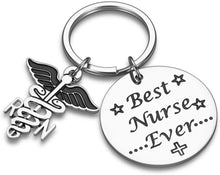 Load image into Gallery viewer, Best Nurse Ever Keychain Thank You Gift for Women Men Thanksgiving Day Christmas Nursing Teacher New Practical Practitioner Registered Family LPN RN NP Week Student Graduation Appreciation Retirement
