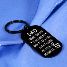 Load image into Gallery viewer, Fathers Day Present for Dad Gifts from Daughter Girls Keychain Dad Birthday Gift for Daddy Gag Gifts Funny Papa Gifts for Men Him Father of The Bride Gifts for Padre Papa Father in Law Black Dog Tag
