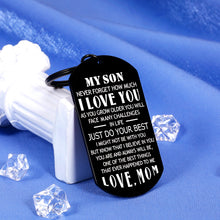 Load image into Gallery viewer, Boys Christmas Gifts Keychain Back to School Gifts for Son from Mom Inspirational Gifts for Teen Boys Men Birthday Coming of Age Mother to Son Gifts for Wedding Gifts for Step Son in Law Black
