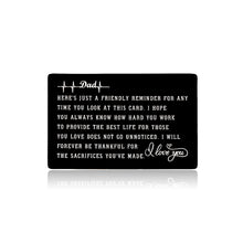 Load image into Gallery viewer, Birthday Gifts for Dad from Daughter Son Engraved Wallet Insert Card Fathers Day Present for Husband from Wife Mini Love Note for Daddy Papa Padre Thank You Gifts for Step Dad Father Figure Uncle
