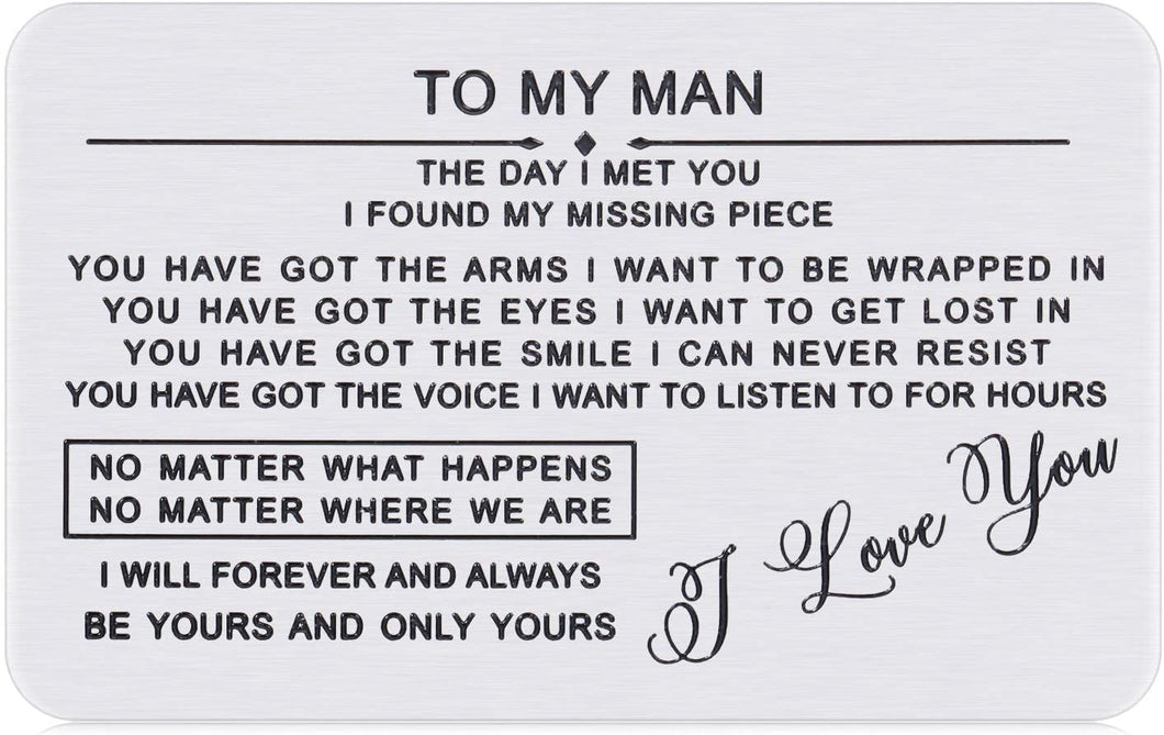 to My Man Wallet Insert Card Valentines Day Gifts for Boyfriend Him Birthday Husband Anniversary for Fiance Groom Wedding Engagement Mini I Love You Note Christmas Stocking Stuffers from Girlfriend