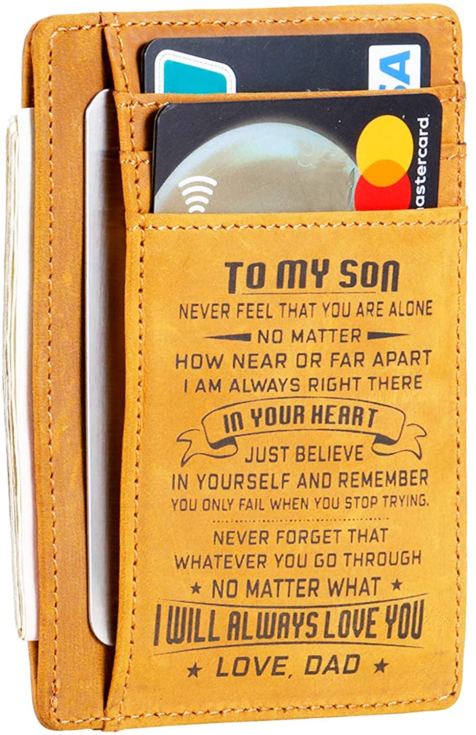 Minimalist Slim Wallet RFID Front Pocket for Son Christmas Birthday Gifts from Dad Father to Step Son Teen Boys Graduation Valentines Day Love You Business Credit Card Holder Card Case Holder Leather