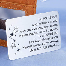 Load image into Gallery viewer, Valentine’s Day Gift for Boyfriend Girlfriend Husband Wife Wedding Anniversary Wallet Insert Card from Fiance Fiancee Engagement Birthday Mini Love Note for Women Men Him Her Honeymoon
