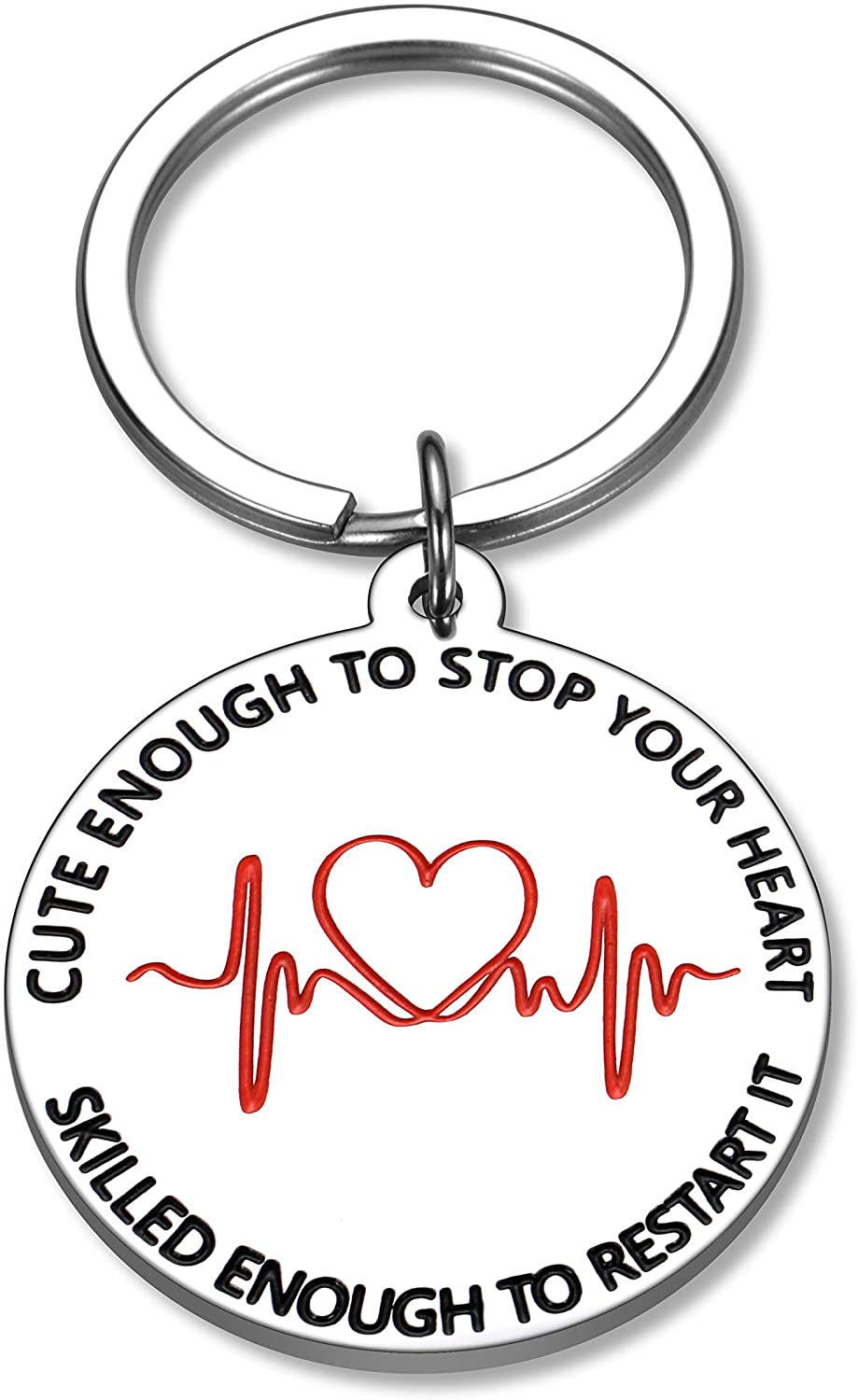 Funny Nurse Valentines Gifts Keychain for Women Men Nursing Day Week Students Graduation LPN RN Coworker Friends Nurse Practitioner Doctor Mom Dad Birthday Christmas Cute Enough to Stop Your Heart