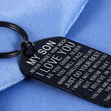 Load image into Gallery viewer, Inspirational My Son Keychain Christmas Gift from Mom Birthday Graduation Present for Teen Boy from Stepmom Mother in Law for Him Teenage Back to School Never Forget How Much I Love You Believe in You
