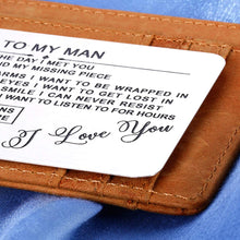 Load image into Gallery viewer, to My Man Wallet Insert Card Valentines Day Gifts for Boyfriend Him Birthday Husband Anniversary for Fiance Groom Wedding Engagement Mini I Love You Note Christmas Stocking Stuffers from Girlfriend
