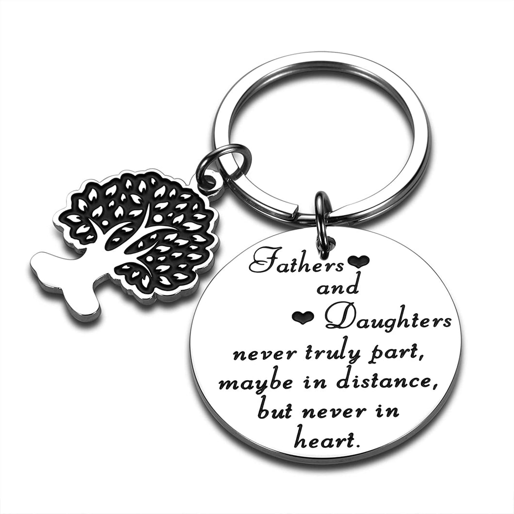 Father Daughter Valentines Gift Dad Father’s Day Birthday Keychain Father of Groom Gifts from Bride Daughter in Law for Her Teen Girls for Daddy Papa Padre Him Fathers and Daughters Never Truly Part