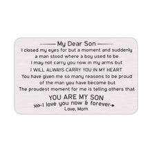 Load image into Gallery viewer, Christmas Gifts for Teenage Boys from Mom Mother Wallet Insert Card Inspirational Gifts for Son Back to School Birthday Valentines Gifts for Men Step Son in Law First Time Fathers Day Gift Love Notes
