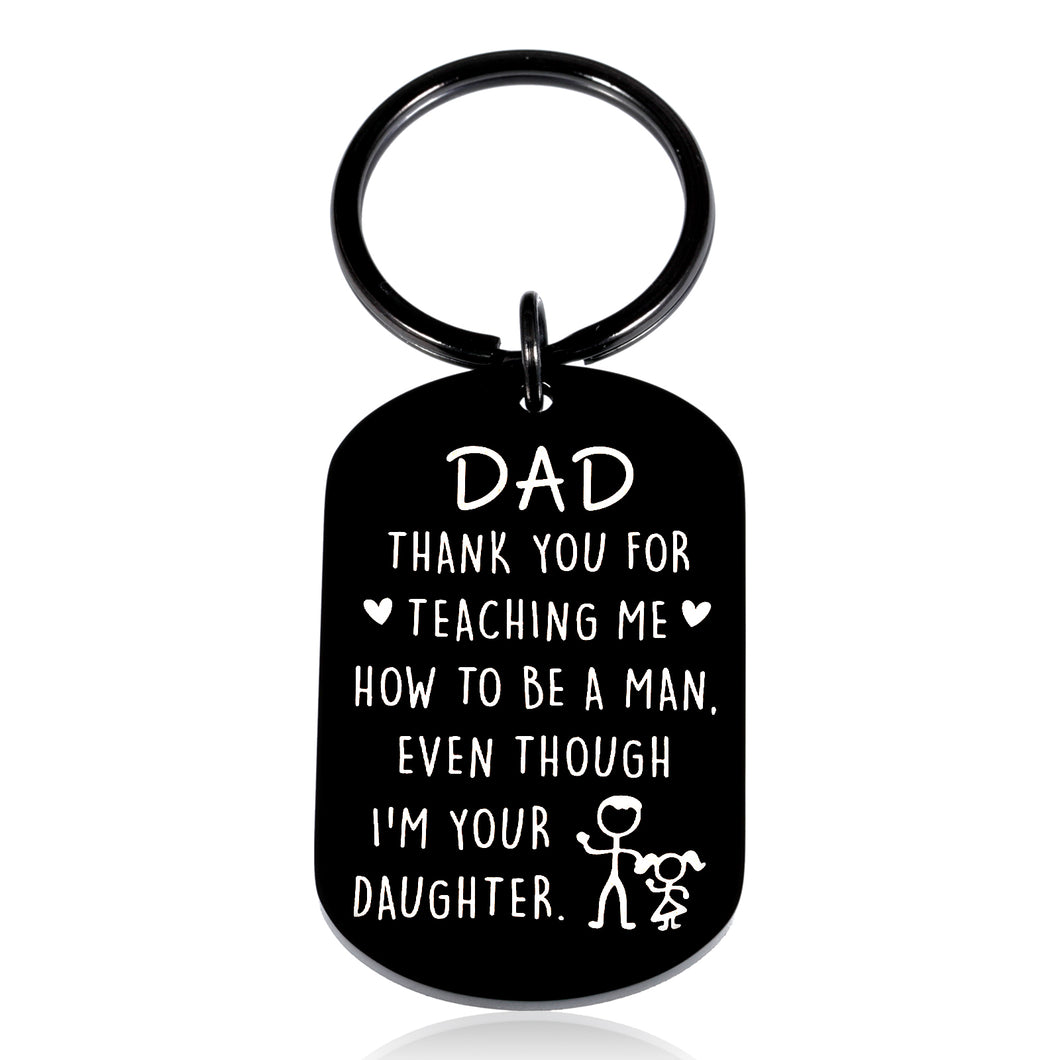 Fathers Day Present for Dad Gifts from Daughter Girls Keychain Dad Birthday Gift for Daddy Gag Gifts Funny Papa Gifts for Men Him Father of The Bride Gifts for Padre Papa Father in Law Black Dog Tag