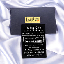 Load image into Gallery viewer, To My Son Gifts from Mom Wallet Cards for Him Son Graduation Gift from Dad Inspirational Birthday Gifts for Son Adult Coming-of-Age Teen Boy Back to School Deployed Son in Law Present from Parent
