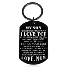 Load image into Gallery viewer, Boys Christmas Gifts Keychain Back to School Gifts for Son from Mom Inspirational Gifts for Teen Boys Men Birthday Coming of Age Mother to Son Gifts for Wedding Gifts for Step Son in Law Black
