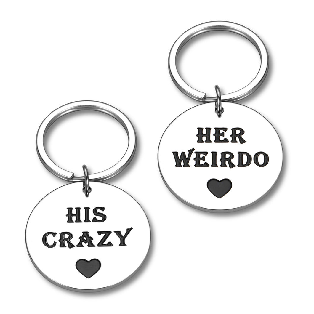 Couple Gift Keychain for Him His Crazy Her Weirdo Boyfriend Girlfriend King Queen Best Funny Key-to-heart 2pcs Set from Husband Wife Fiance Fiancee Teen Anniversary Christmas Cute Valentine's Day