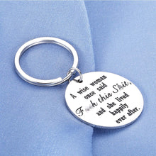 Load image into Gallery viewer, Funny Birthday Keychain for Women Her BFF Christmas for Sister Girls Graduation Mom Grandmother Wife Thanksgiving Day- A Wise Woman Once Said and She Lived Happily Ever After Divorce Jewelry Gift
