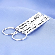 Load image into Gallery viewer, 2pcs Funny The Office Gifts Couples Keychain His Pam Her Jim for Husband Boyfriend from Wife Girlfriend Valentines Day Anniversary Thanksgiving Engagement TV Show Merchandise Present
