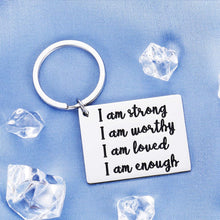 Load image into Gallery viewer, Inspirational Christmas Keychain Faith Gifts for Women Men Teens Boy Girls from Dad Mom Best Friend BFF Motivational Keyring for Birthday Valentines Day Graduation Depression Gift I am Strong Enough
