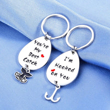Load image into Gallery viewer, Valentine&#39;s Day Gifts Set of 2 Pcs Keychain for Him Her Birthday Husband Wife Wedding Anniversary for Boyfriend Girlfriend Christmas Fisherman Couple Present You are My Best Catch I’m Hooked Keyring
