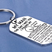 Load image into Gallery viewer, My Man Keychain Boyfriend Husband Christmas for Him Anniversary Valentines Fiance Groom Wedding for Hubby Birthday Thanksgiving from Girlfriend Wife The Day I Met You I Love You Couple Keychains
