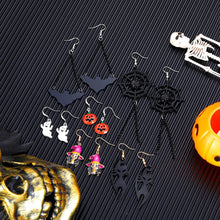 Load image into Gallery viewer, 2/6/7 Pairs Halloween Ghost Skeleton Dangle Earrings Assorted Pumpkin Spider Black Cat Bat Cobweb Spiderweb Faux Leather Earring Studs Sets Gifts for Girls Women Ladies Her Halloween Theme Party
