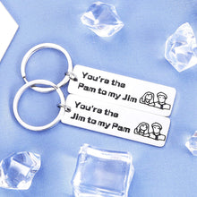 Load image into Gallery viewer, 2pcs Funny The Office Gifts Couples Keychain His Pam Her Jim for Husband Boyfriend from Wife Girlfriend Valentines Day Anniversary Thanksgiving Engagement TV Show Merchandise Present
